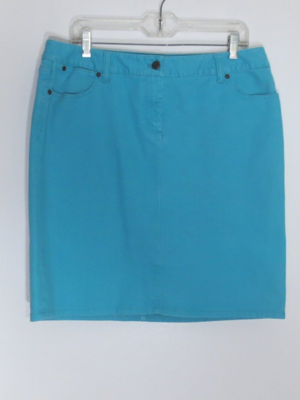 Talbots Skirt Teal Cotton Stretch Denim High Waist Midi Petite Plus Size 14P